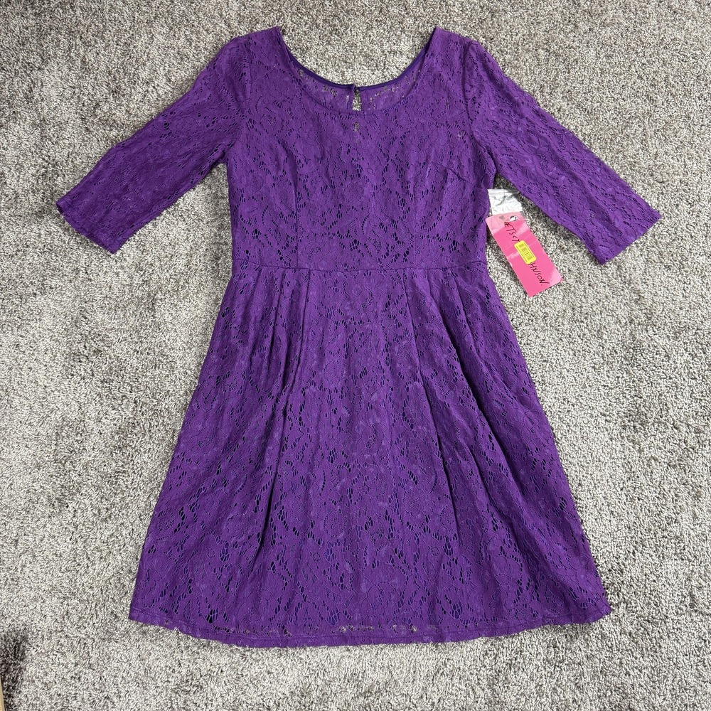 NEW Betsey Johnson Purple Lace Fit Flare Dress Womens 10 Fairy Coquette Party